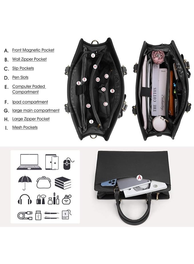 Laptop Bag for Women 15.6 Inch Waterproof PU Leather Tote Bag Business Office Work Bag Briefcase Computer Tote Bag - Image 4